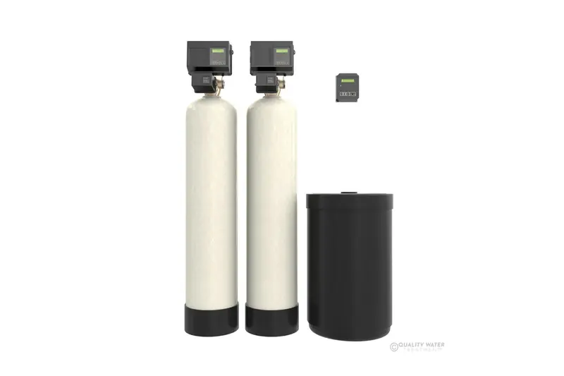Product photo of a Pentair Fleck commercial water softener system sold by Quality Water Treatment